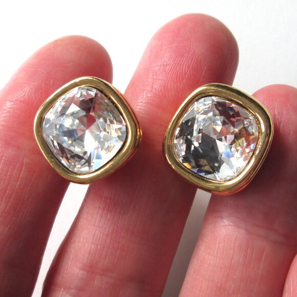 ✨ SWAROVSKI Swan Mark Cufflinks Cuff Links Clear Crystals Gold Tone - Picture 4 of 12